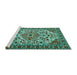 Sideview of Machine Washable Persian Turquoise Traditional Area Rugs, wshtr2343turq