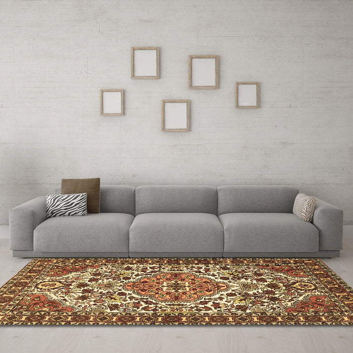 Machine Washable Persian Brown Traditional Rug in a Living Room,, wshtr2343brn