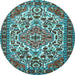 Round Machine Washable Persian Light Blue Traditional Rug, wshtr2343lblu