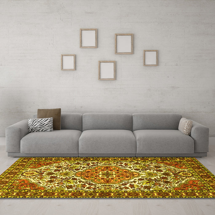 Machine Washable Persian Yellow Traditional Rug in a Living Room, wshtr2343yw