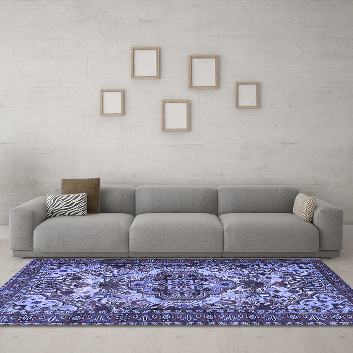 Machine Washable Persian Blue Traditional Rug in a Living Room, wshtr2344blu