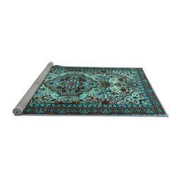 Sideview of Machine Washable Persian Light Blue Traditional Rug, wshtr2344lblu