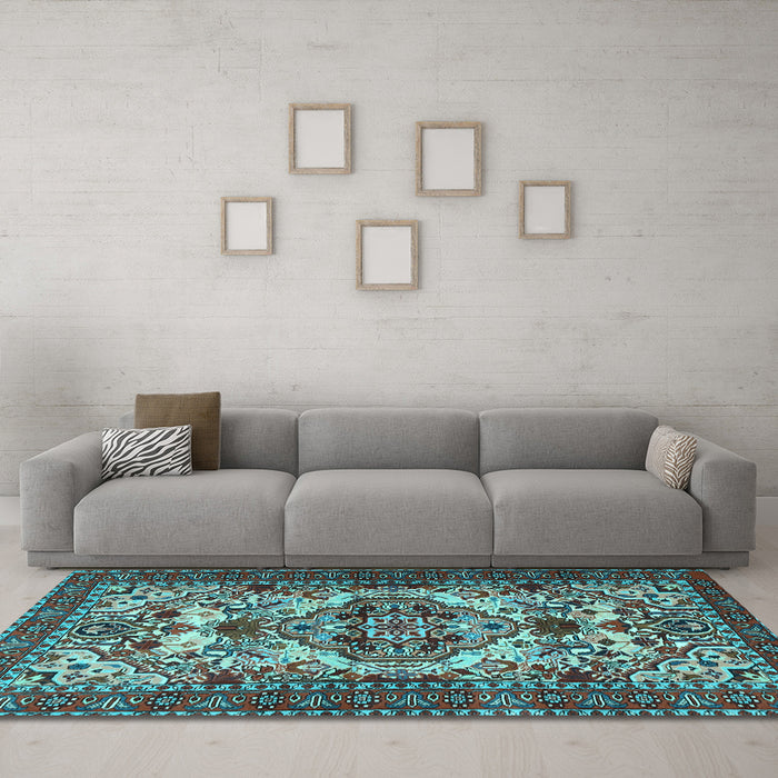 Machine Washable Persian Light Blue Traditional Rug in a Living Room, wshtr2344lblu