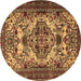 Round Machine Washable Persian Brown Traditional Rug, wshtr2344brn