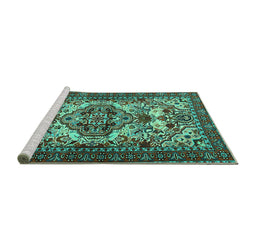 Sideview of Machine Washable Persian Turquoise Traditional Area Rugs, wshtr2344turq