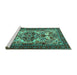 Sideview of Machine Washable Persian Turquoise Traditional Area Rugs, wshtr2344turq