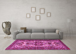 Machine Washable Persian Pink Traditional Rug in a Living Room, wshtr2344pnk