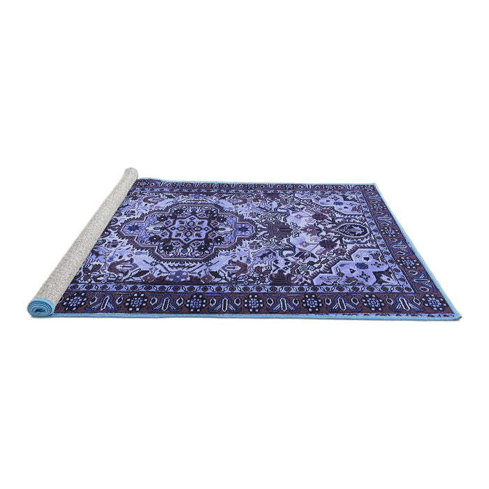 Sideview of Machine Washable Persian Blue Traditional Rug, wshtr2344blu