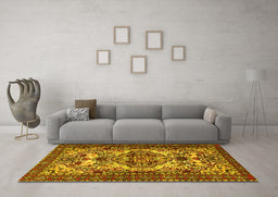 Machine Washable Persian Yellow Traditional Rug in a Living Room, wshtr2344yw