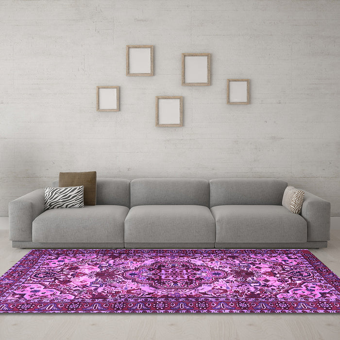 Machine Washable Persian Purple Traditional Area Rugs in a Living Room, wshtr2344pur