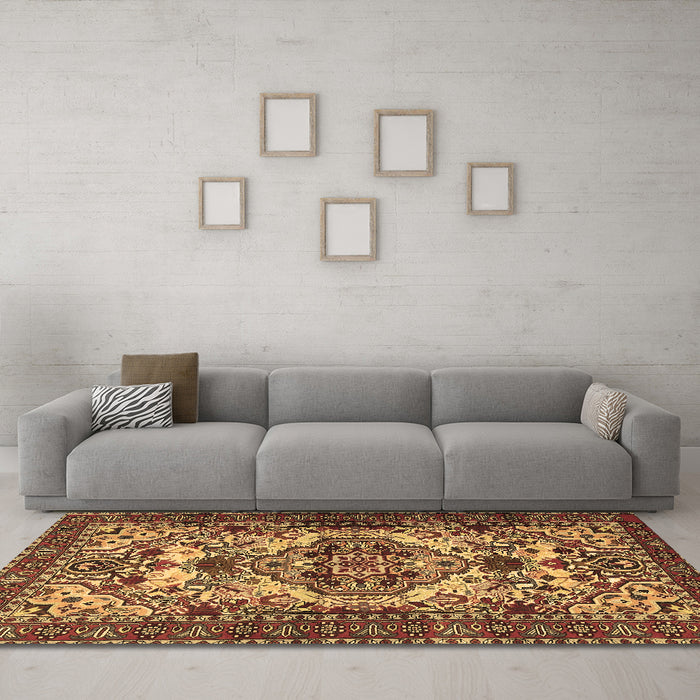 Machine Washable Persian Brown Traditional Rug in a Living Room,, wshtr2344brn