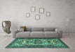 Machine Washable Persian Turquoise Traditional Area Rugs in a Living Room,, wshtr2344turq