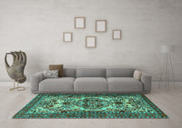 Machine Washable Persian Turquoise Traditional Rug, wshtr2344turq