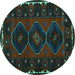 Round Machine Washable Persian Turquoise Traditional Area Rugs, wshtr2345turq