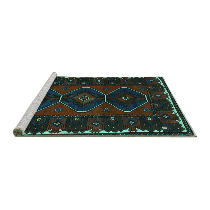 Sideview of Machine Washable Persian Turquoise Traditional Area Rugs, wshtr2345turq