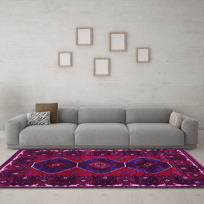 Machine Washable Persian Pink Traditional Rug in a Living Room, wshtr2345pnk