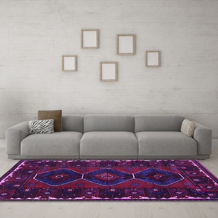 Machine Washable Persian Purple Traditional Area Rugs in a Living Room, wshtr2345pur