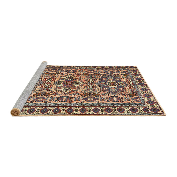 Sideview of Machine Washable Traditional Red Brown Rug, wshtr2346