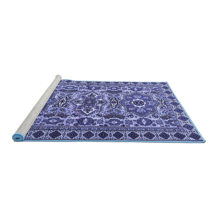 Sideview of Machine Washable Persian Blue Traditional Rug, wshtr2346blu