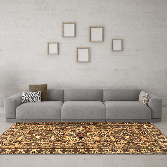 Machine Washable Persian Brown Traditional Rug in a Living Room,, wshtr2346brn