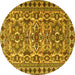 Round Machine Washable Persian Yellow Traditional Rug, wshtr2346yw