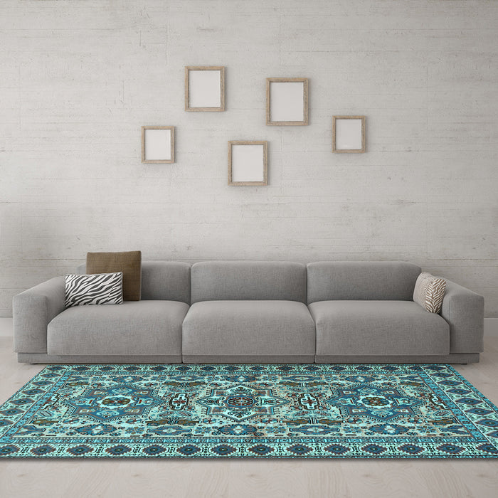 Machine Washable Persian Light Blue Traditional Rug in a Living Room, wshtr2346lblu