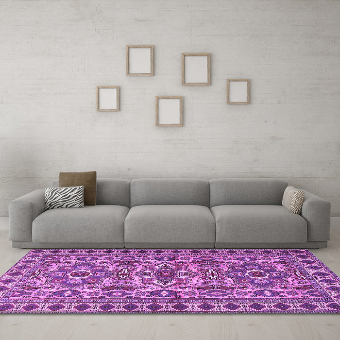 Machine Washable Persian Purple Traditional Area Rugs in a Living Room, wshtr2346pur