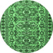 Round Machine Washable Persian Emerald Green Traditional Area Rugs, wshtr2346emgrn