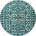 Round Machine Washable Persian Light Blue Traditional Rug, wshtr2346lblu