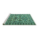 Sideview of Machine Washable Persian Turquoise Traditional Area Rugs, wshtr2346turq