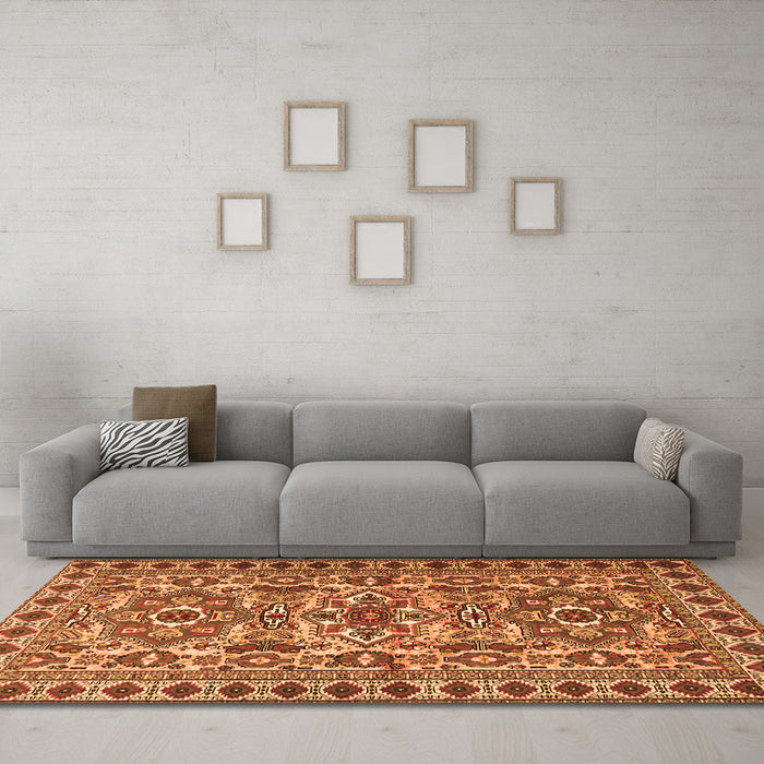 Machine Washable Persian Orange Traditional Area Rugs in a Living Room, wshtr2346org