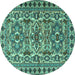 Round Machine Washable Persian Turquoise Traditional Area Rugs, wshtr2346turq