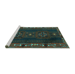 Sideview of Machine Washable Persian Turquoise Traditional Area Rugs, wshtr2347turq