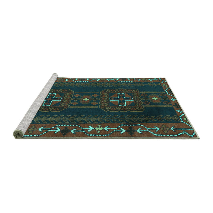 Sideview of Machine Washable Persian Turquoise Traditional Area Rugs, wshtr2347turq