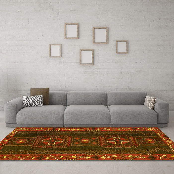 Machine Washable Persian Yellow Traditional Rug in a Living Room, wshtr2347yw
