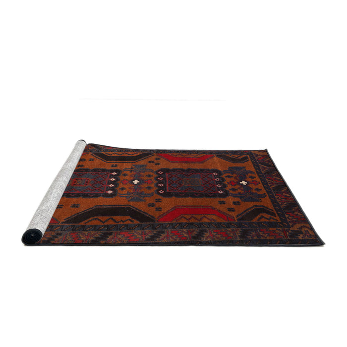 Sideview of Machine Washable Traditional Red Brown Rug, wshtr2348