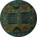 Round Persian Turquoise Traditional Rug, tr2348turq