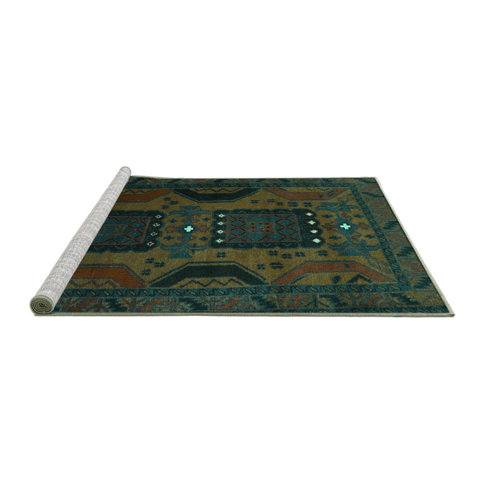 Sideview of Machine Washable Persian Turquoise Traditional Area Rugs, wshtr2348turq