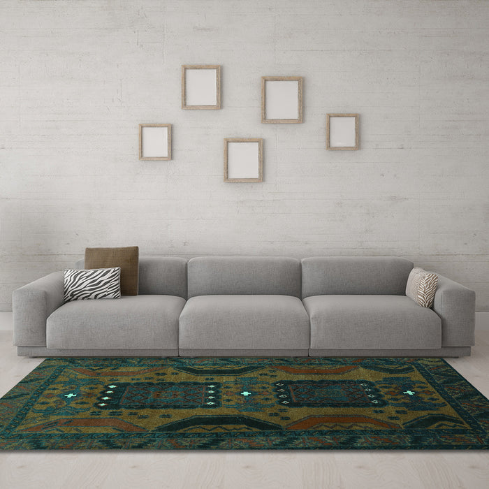 Machine Washable Persian Turquoise Traditional Area Rugs in a Living Room,, wshtr2348turq