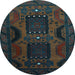 Round Machine Washable Persian Light Blue Traditional Rug, wshtr2348lblu