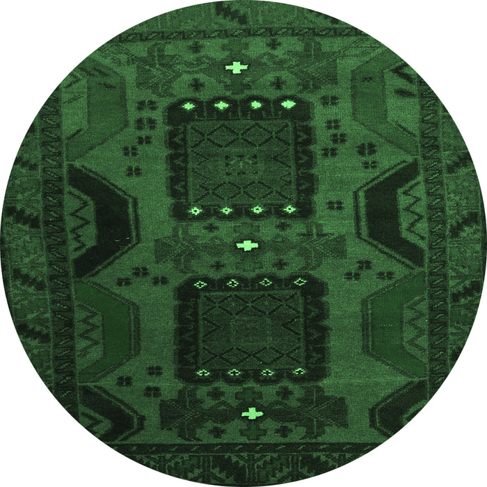 Round Machine Washable Persian Emerald Green Traditional Area Rugs, wshtr2348emgrn