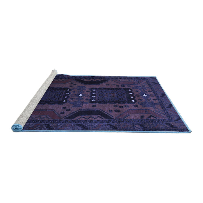 Sideview of Machine Washable Persian Blue Traditional Rug, wshtr2348blu