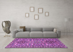 Machine Washable Persian Purple Traditional Area Rugs in a Living Room, wshtr2349pur
