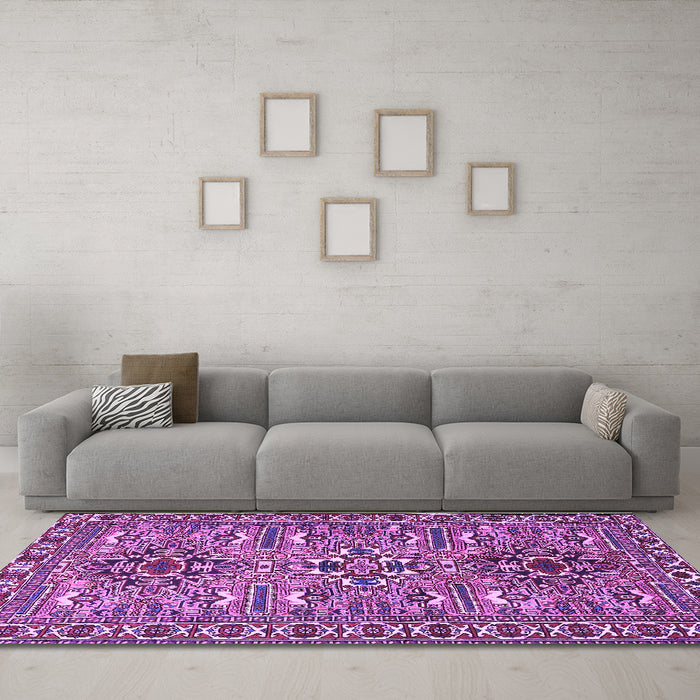 Machine Washable Persian Purple Traditional Area Rugs in a Living Room, wshtr2349pur