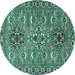 Round Machine Washable Persian Turquoise Traditional Area Rugs, wshtr2349turq