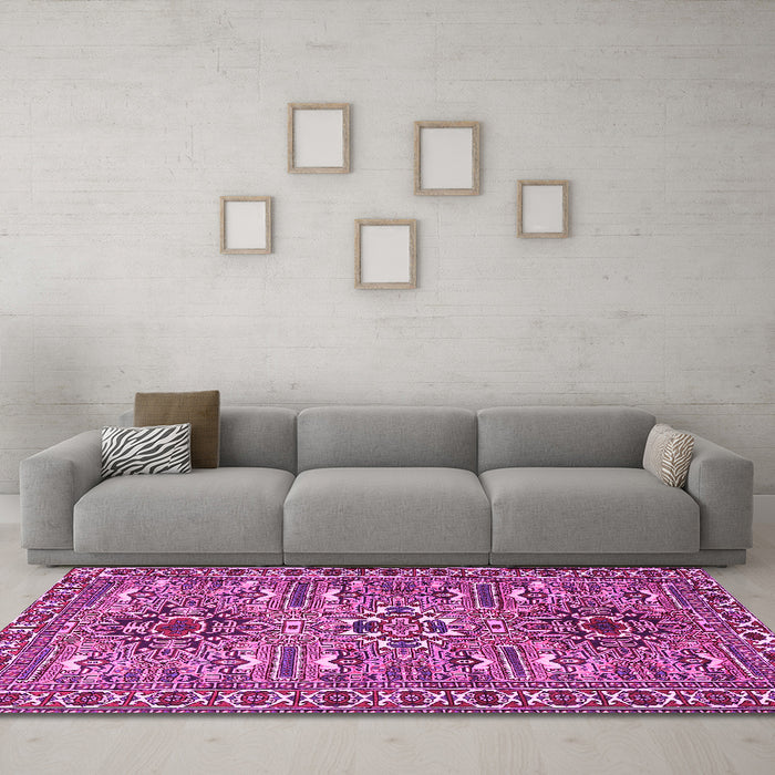 Machine Washable Persian Pink Traditional Rug in a Living Room, wshtr2349pnk
