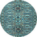 Round Machine Washable Persian Light Blue Traditional Rug, wshtr2349lblu