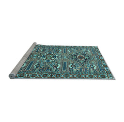 Sideview of Machine Washable Persian Light Blue Traditional Rug, wshtr2349lblu