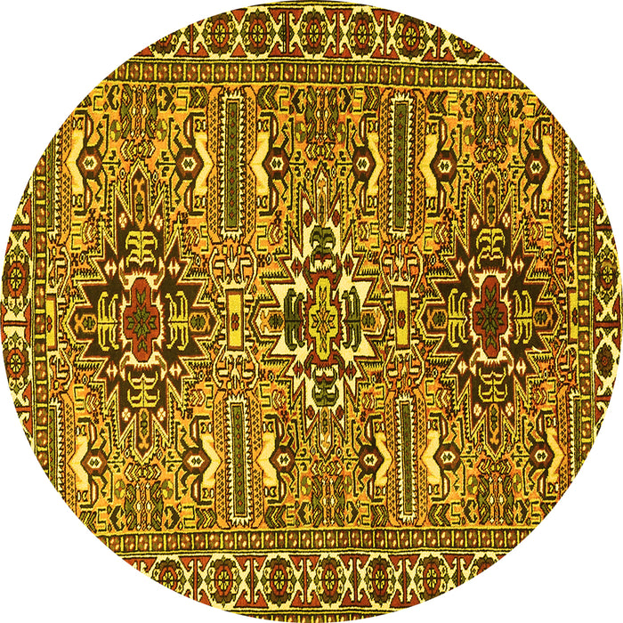Round Machine Washable Persian Yellow Traditional Rug, wshtr2349yw