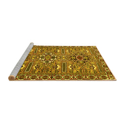 Sideview of Machine Washable Persian Yellow Traditional Rug, wshtr2349yw